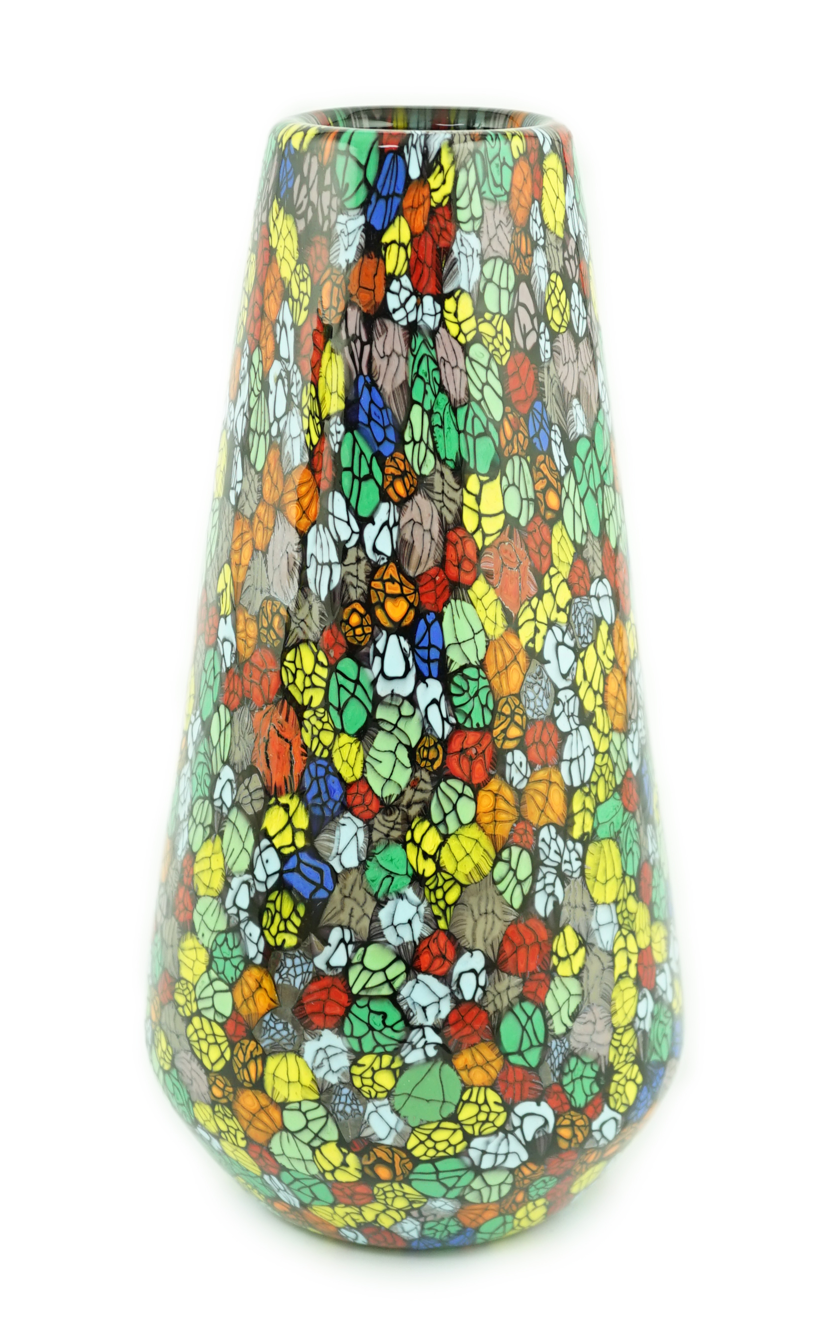 Vittorio Ferro (1932-2012) A Murano glass Murrine vase, the conical body with a multicoloured design, signed, 29cm., Please note this lot attracts an additional import tax of 20% on the hammer price